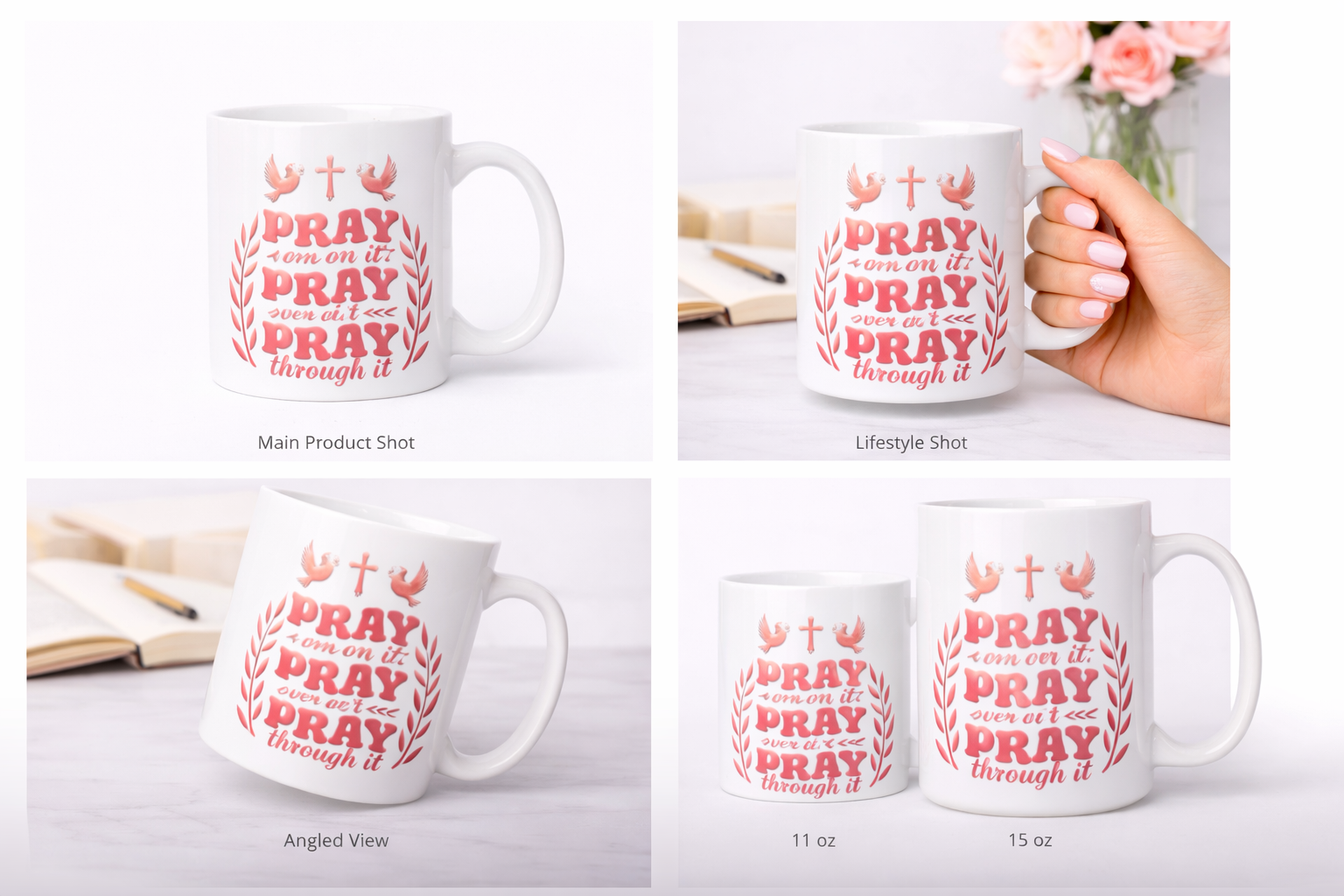 Pray On It Pray Over It Pray Through It Mug | Christian Coffee Cup | Faith Encouragement Gift (11oz–15oz)