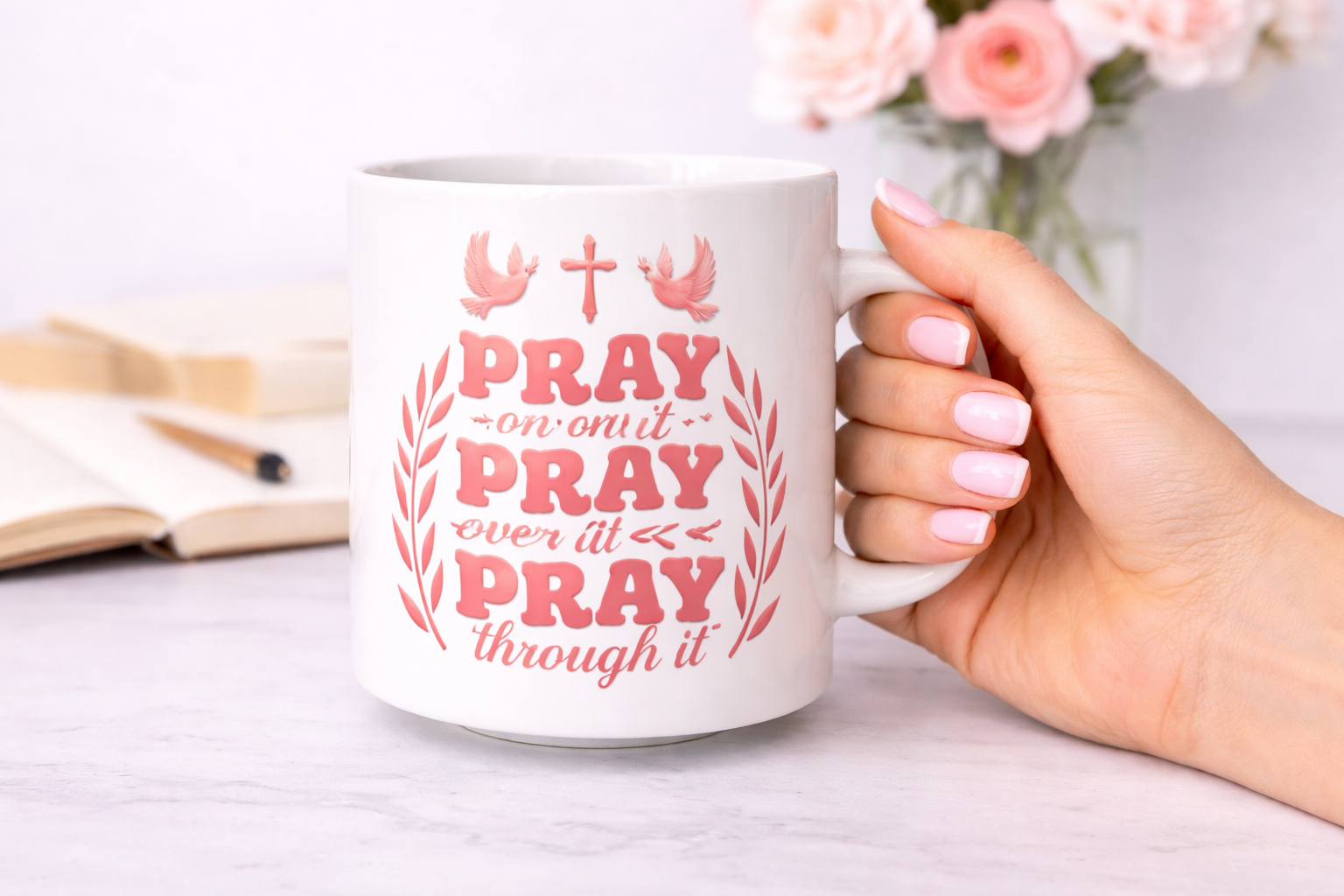 Pray On It Pray Over It Pray Through It Mug | Christian Coffee Cup | Faith Encouragement Gift (11oz–15oz)
