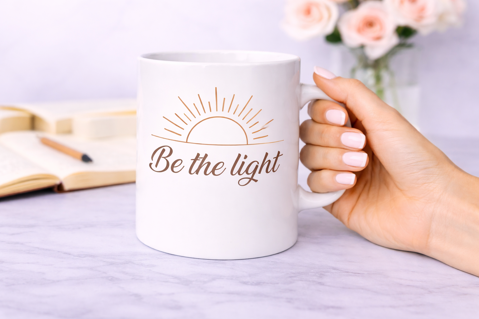 Be the Light Coffee Mug | Christian Inspirational Mug | Minimalist Faith Gift | 11 oz & 15 oz