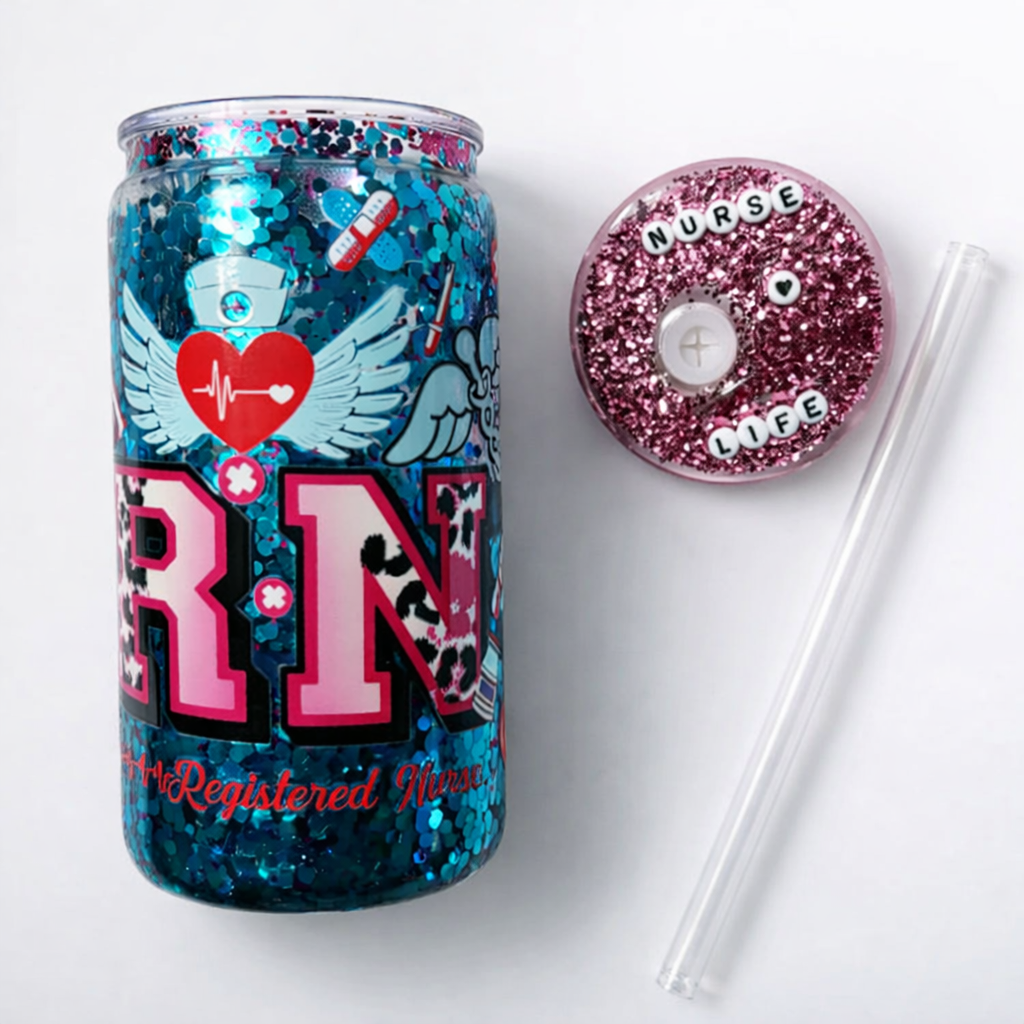 RN Life Nurse Snowglobe Tumbler | Registered Nurse Glitter Cup