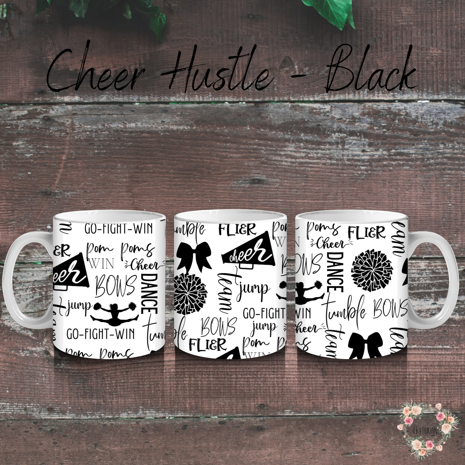 Cheer Hustle Tumbler – Black & White | Cheerleader, Dance, & Coach Gift | Insulated Travel Mug & Water Bottle