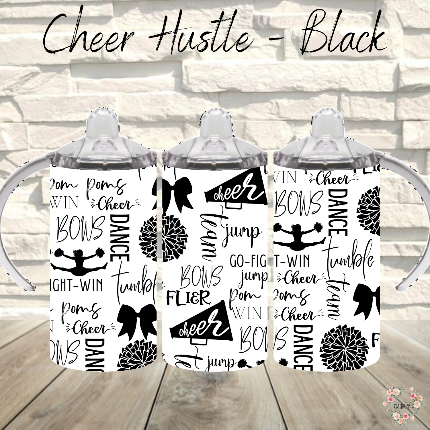 Cheer Hustle Tumbler – Black & White | Cheerleader, Dance, & Coach Gift | Insulated Travel Mug & Water Bottle