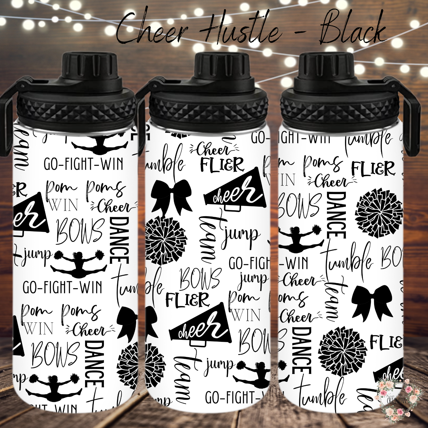 Cheer Hustle Tumbler – Black & White | Cheerleader, Dance, & Coach Gift | Insulated Travel Mug & Water Bottle