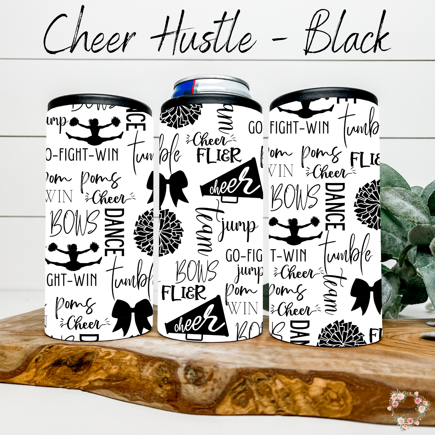 Cheer Hustle Tumbler – Black & White | Cheerleader, Dance, & Coach Gift | Insulated Travel Mug & Water Bottle