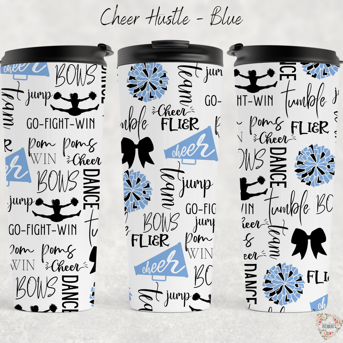 Cheer Hustle Tumbler – Black & Blue | Cheerleader, Dance, & Coach Gift | Insulated Travel Mug & Water Bottle