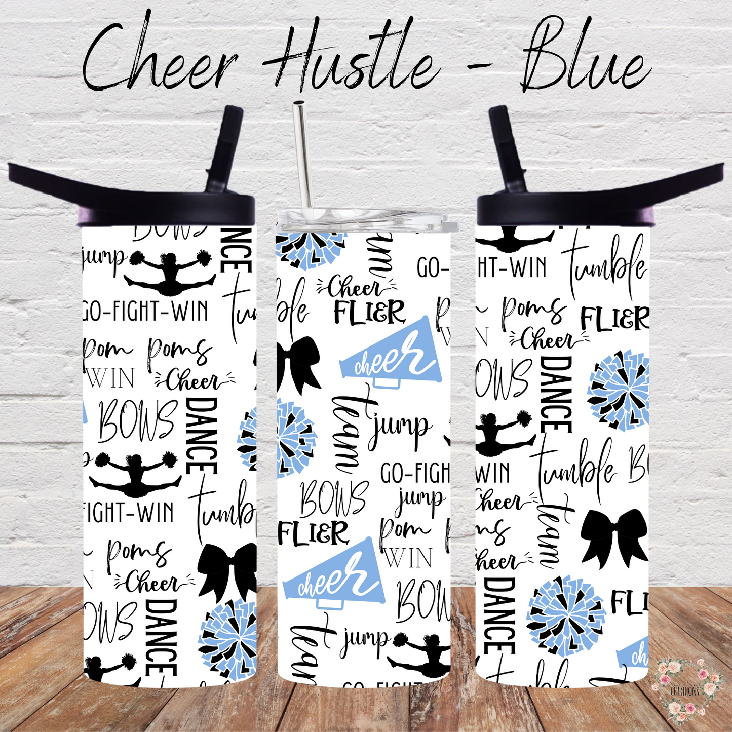 Cheer Hustle Tumbler – Black & Blue | Cheerleader, Dance, & Coach Gift | Insulated Travel Mug & Water Bottle