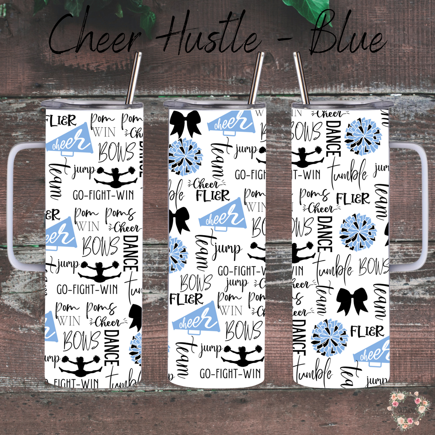 Cheer Hustle Tumbler – Black & Blue | Cheerleader, Dance, & Coach Gift | Insulated Travel Mug & Water Bottle