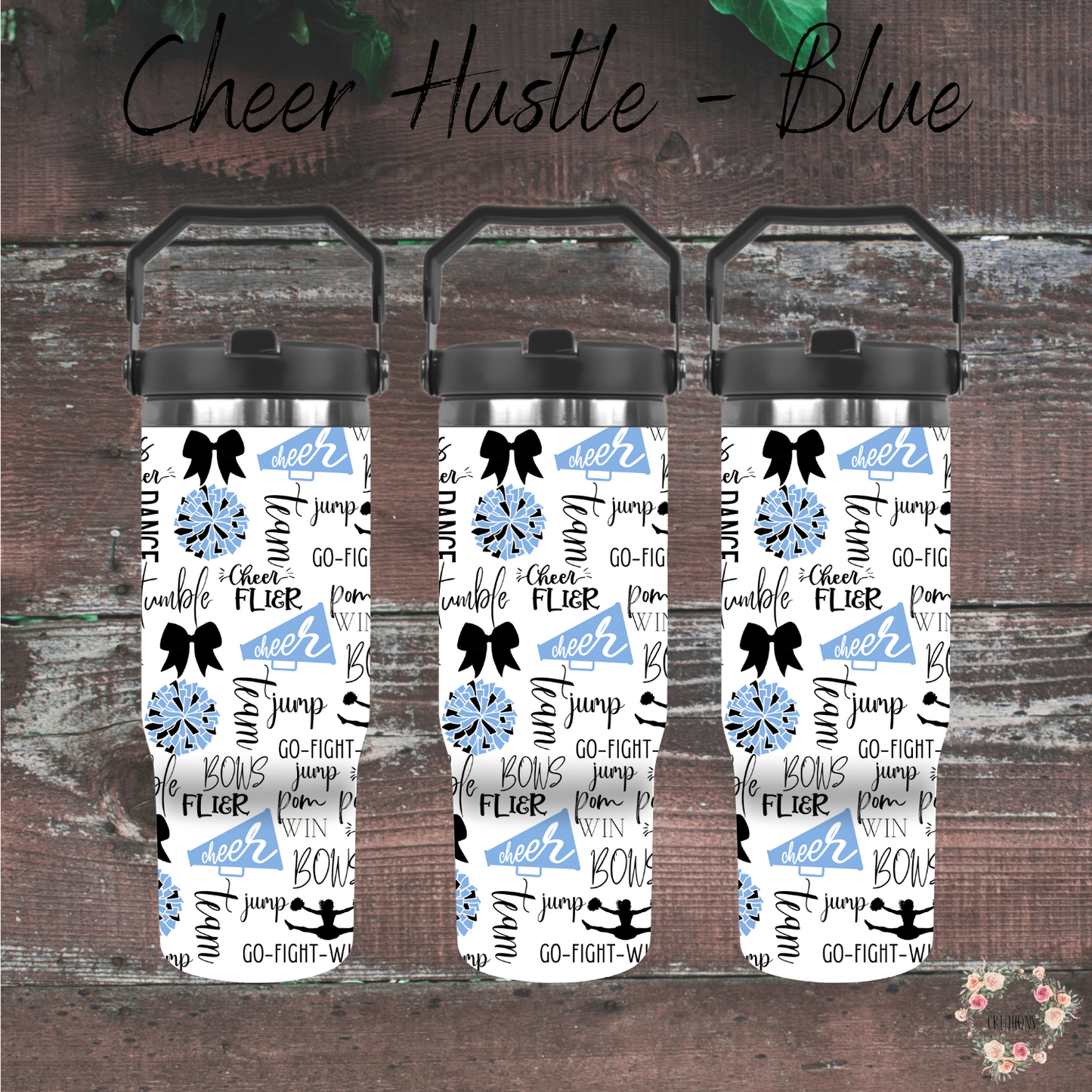 Cheer Hustle Tumbler – Black & Blue | Cheerleader, Dance, & Coach Gift | Insulated Travel Mug & Water Bottle