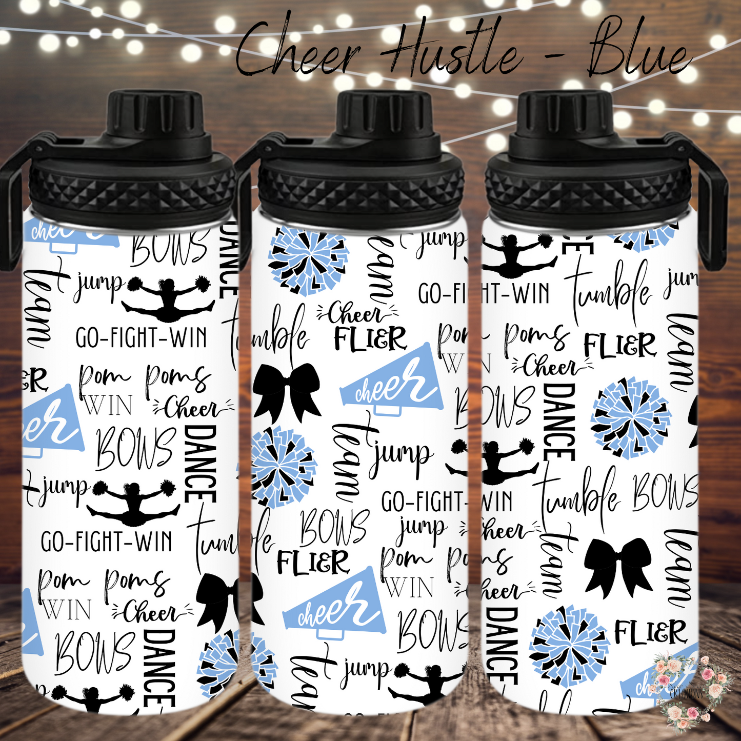 Cheer Hustle Tumbler – Black & Blue | Cheerleader, Dance, & Coach Gift | Insulated Travel Mug & Water Bottle