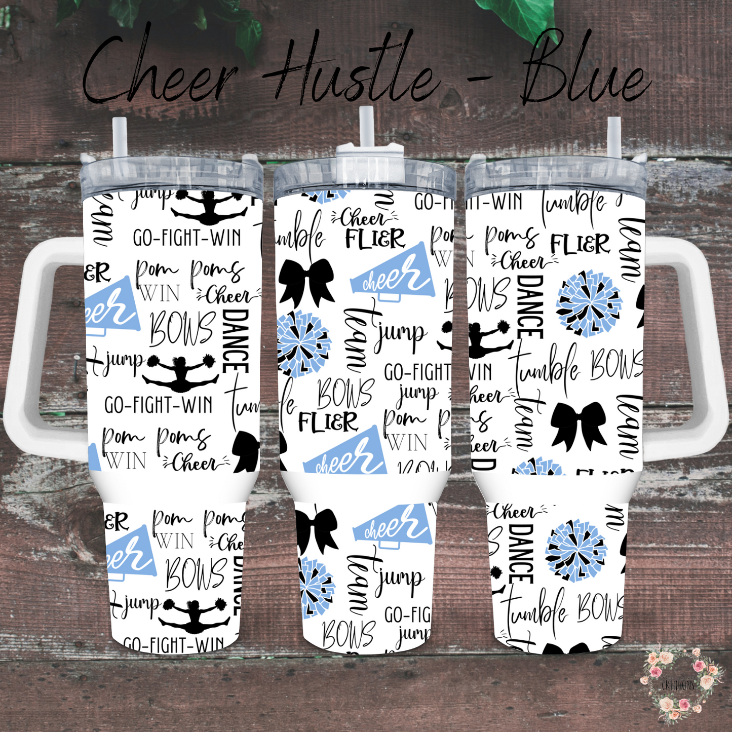 Cheer Hustle Tumbler – Black & Blue | Cheerleader, Dance, & Coach Gift | Insulated Travel Mug & Water Bottle