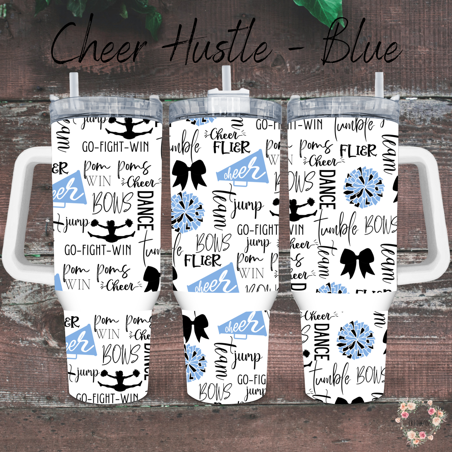 Cheer Hustle Tumbler – Black & Blue | Cheerleader, Dance, & Coach Gift | Insulated Travel Mug & Water Bottle