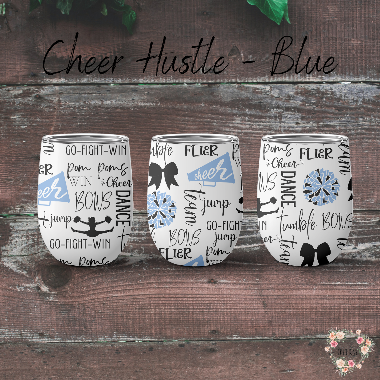 Cheer Hustle Tumbler – Black & Blue | Cheerleader, Dance, & Coach Gift | Insulated Travel Mug & Water Bottle