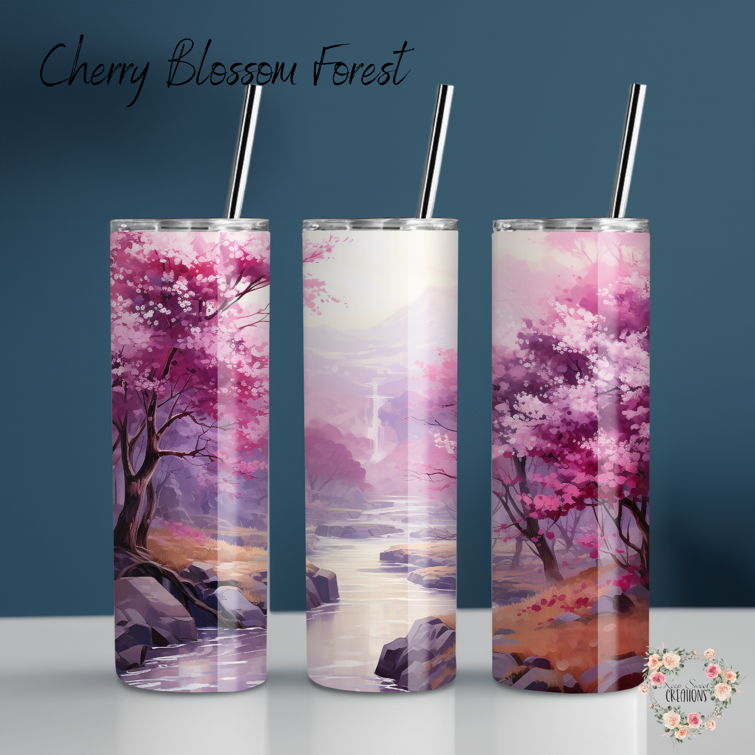 Cherry Blossom Forest handle tumbler – floral spring drinkware