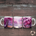 cherry blossom themed tumblers with a pink and purple artistic design.