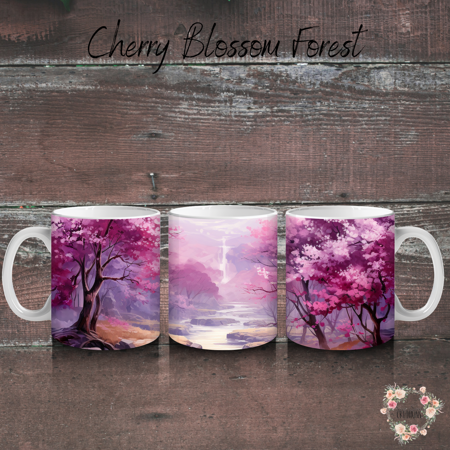 cherry blossom themed tumblers with a pink and purple artistic design.