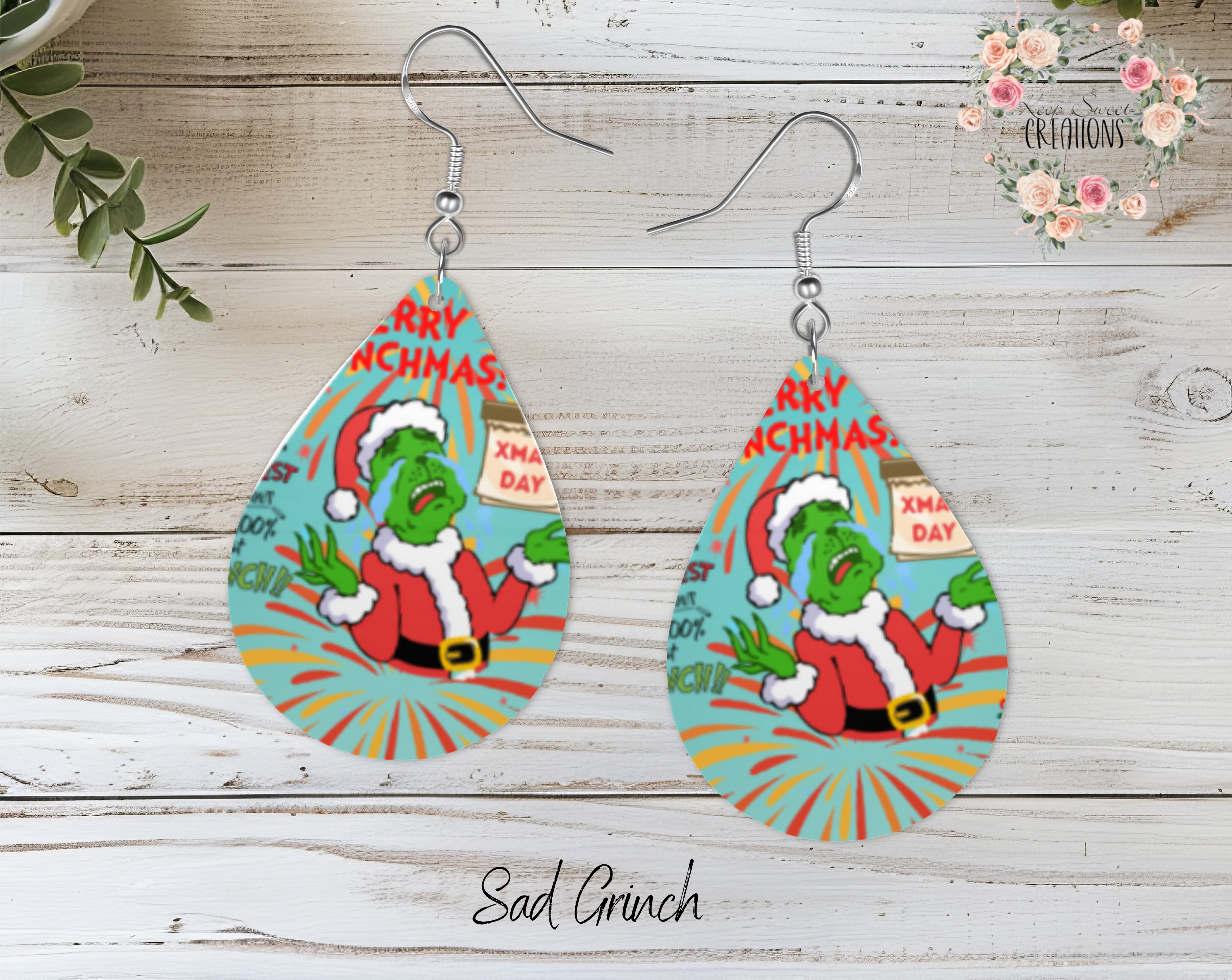 Christmas Teardrop Earrings – Festive Holiday Earrings | Funny Green Character Earrings for Christmas Lovers