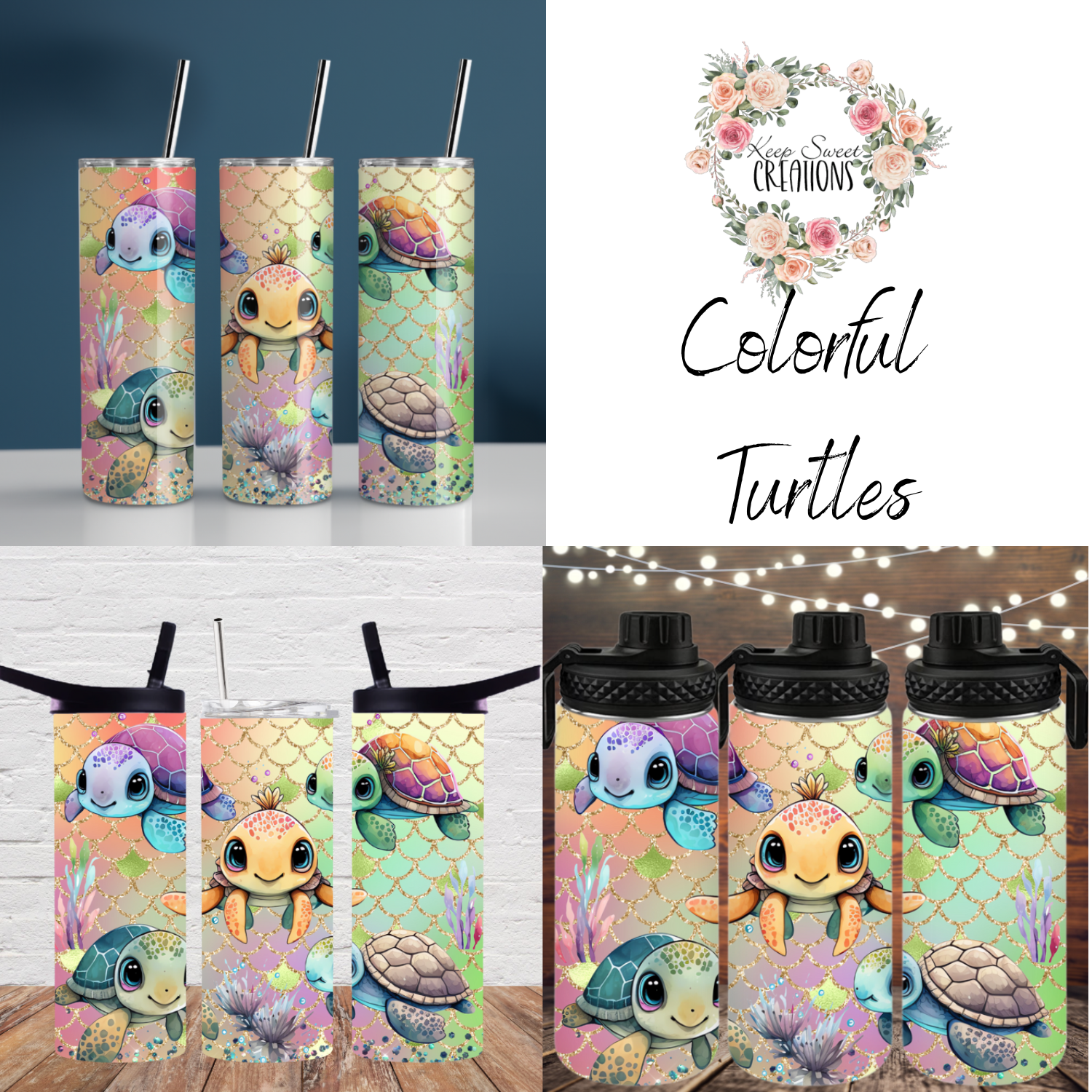 Colorful Turtle Tumbler | Ocean-Inspired Sublimation Cup