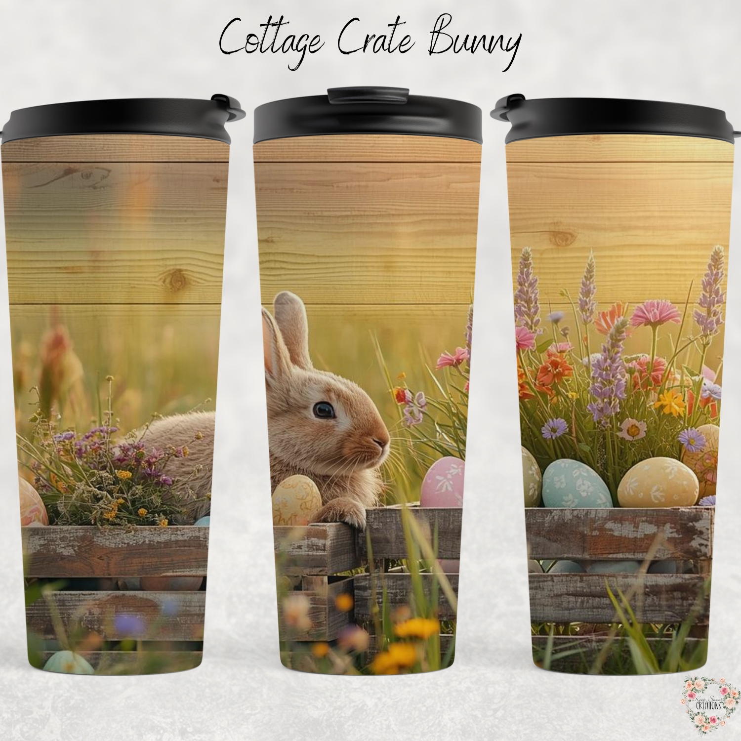 Cottage Crate Bunny Tumbler | Rustic Farmhouse Easter Cup (11–32 oz)