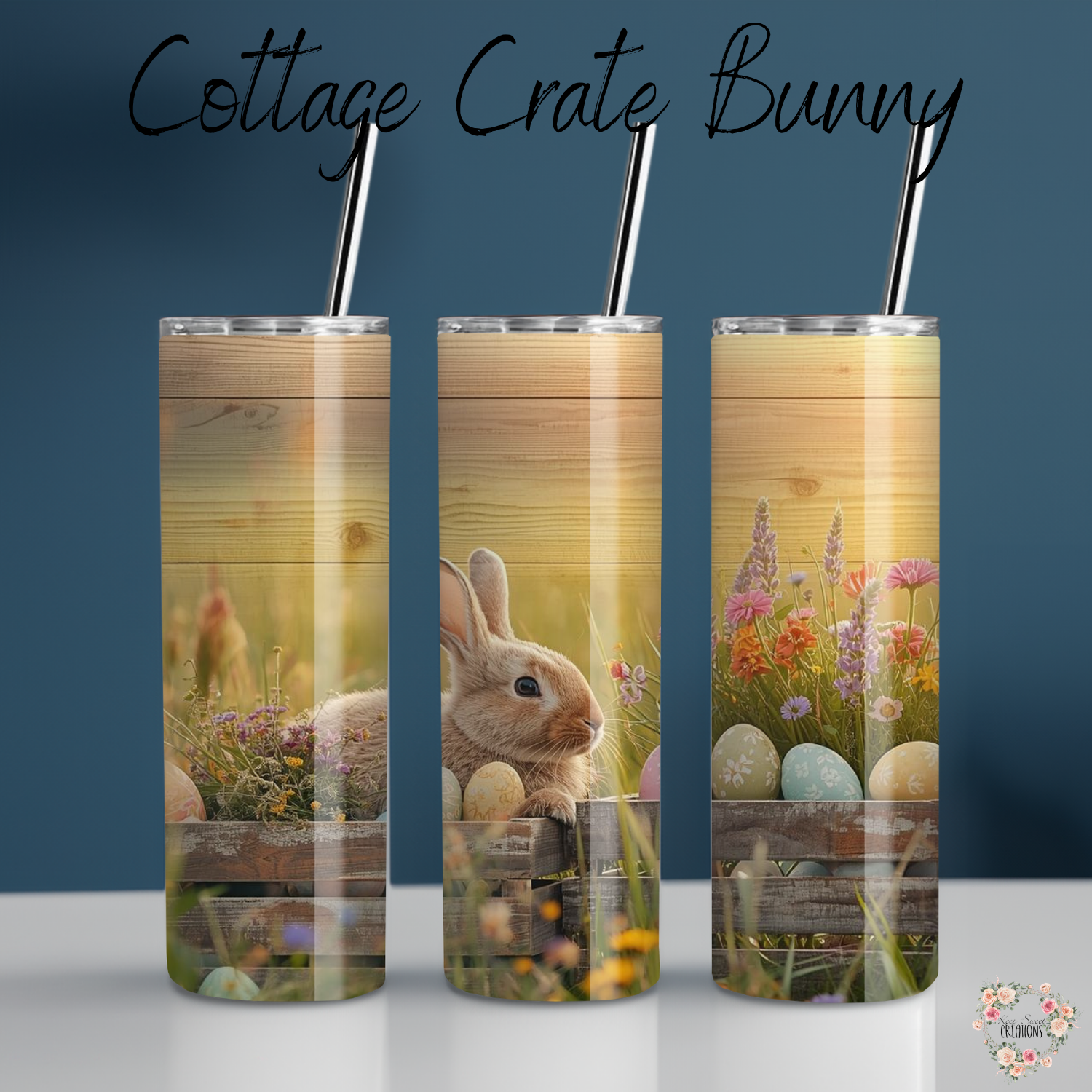 Cottage Crate Bunny Tumbler | Rustic Farmhouse Easter Cup (11–32 oz)