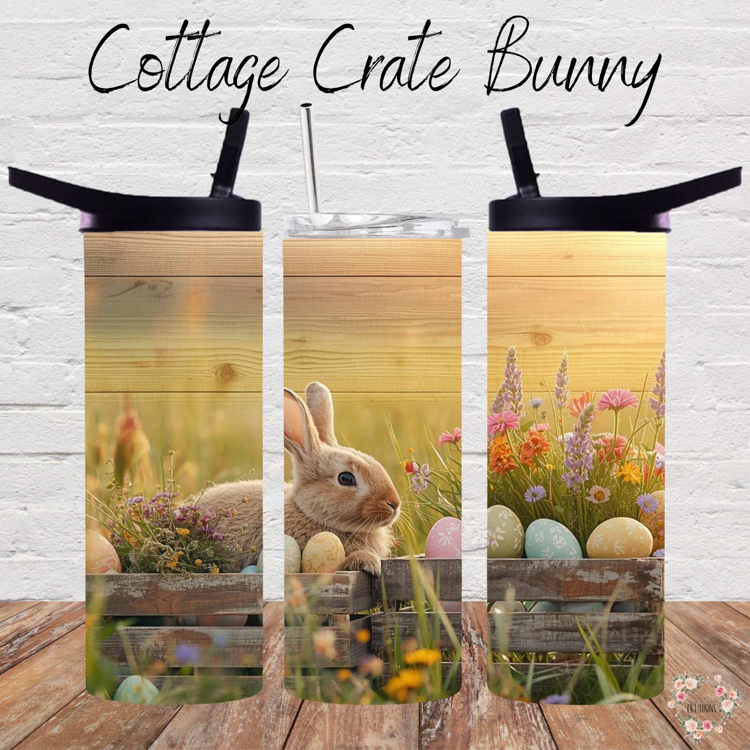 Cottage Crate Bunny Tumbler | Rustic Farmhouse Easter Cup (11–32 oz)