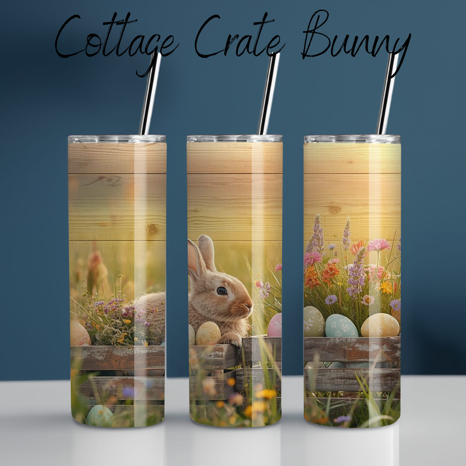 Cottage Crate Bunny Tumbler | Rustic Farmhouse Easter Cup (11–32 oz)