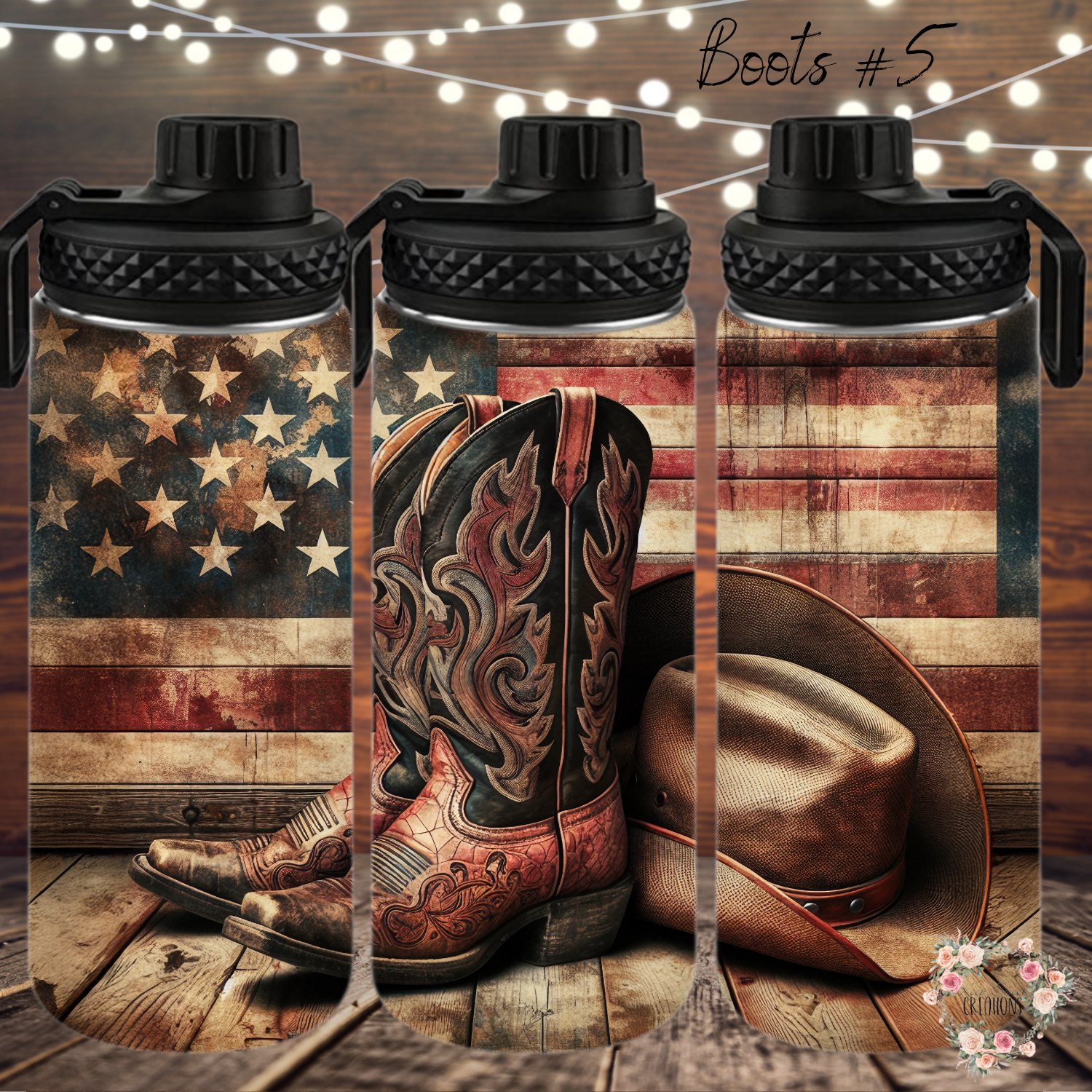 Patriotic Cowboy Boot Tumbler – Rustic Hat & Distressed Flag Design (Cowboy Boots #5)