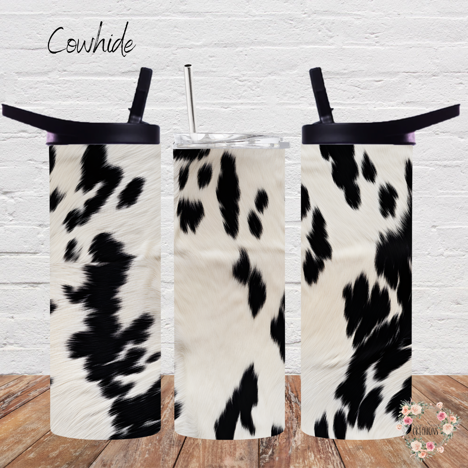 Cowhide tumbler – black & white rustic design