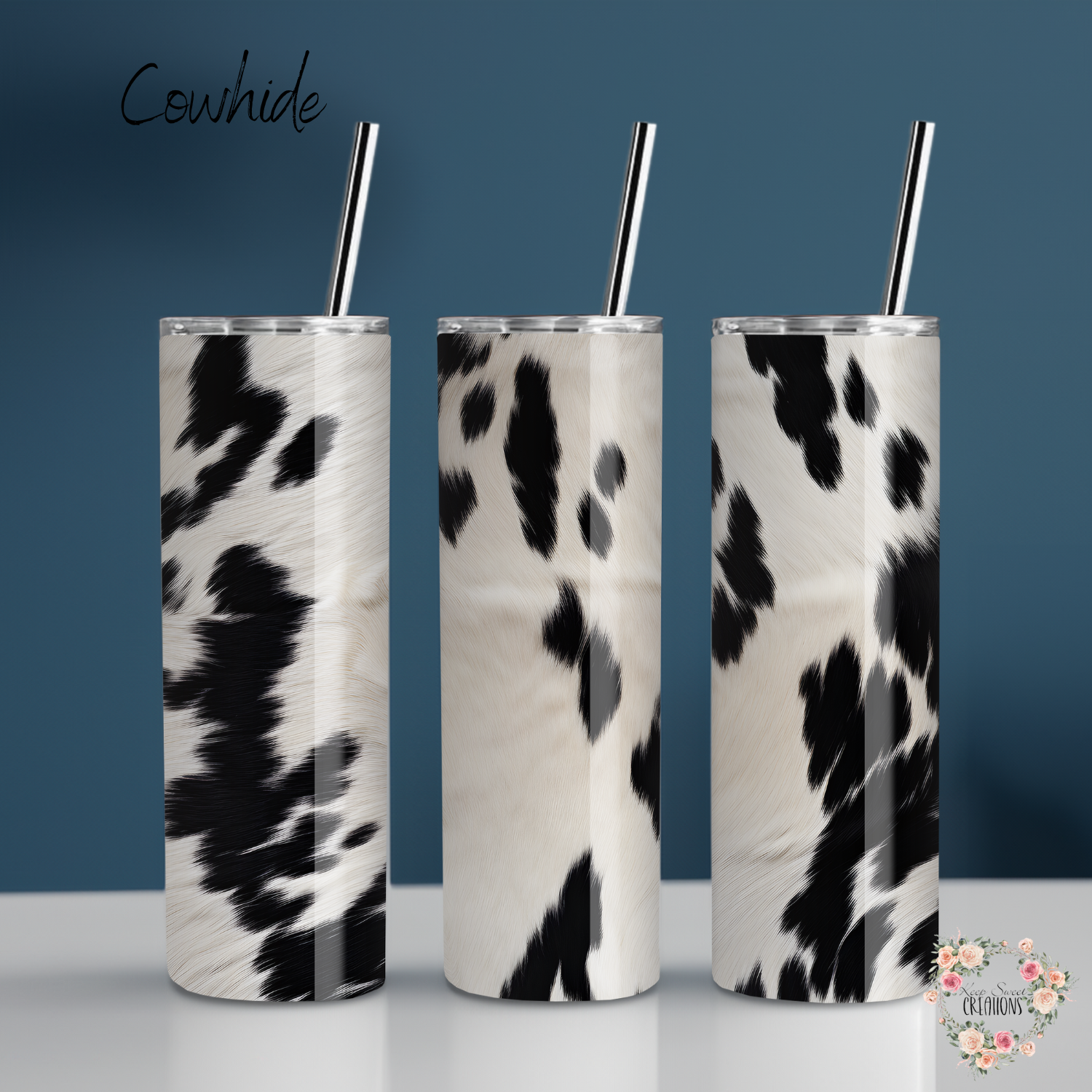 Cowhide tumbler – black & white rustic design