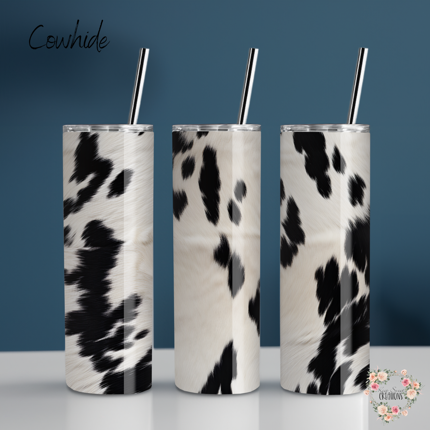 Cowhide tumbler – black & white rustic design