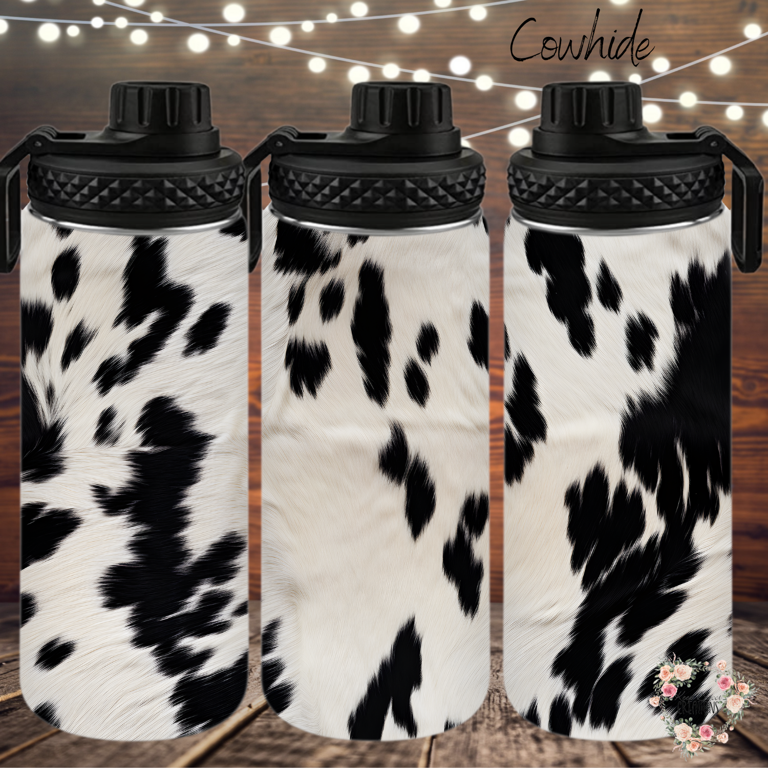 Cowhide tumbler – black & white rustic design