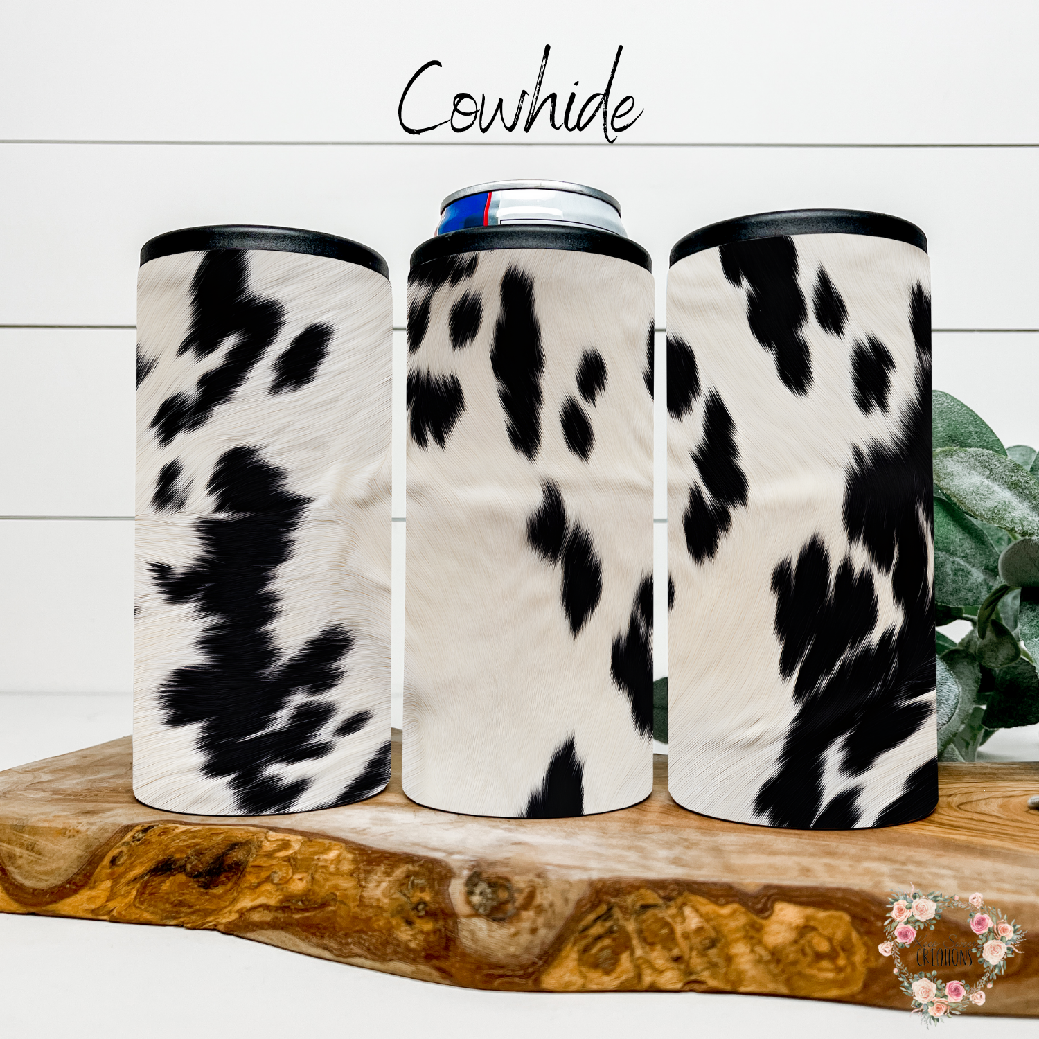 Cowhide tumbler – black & white rustic design