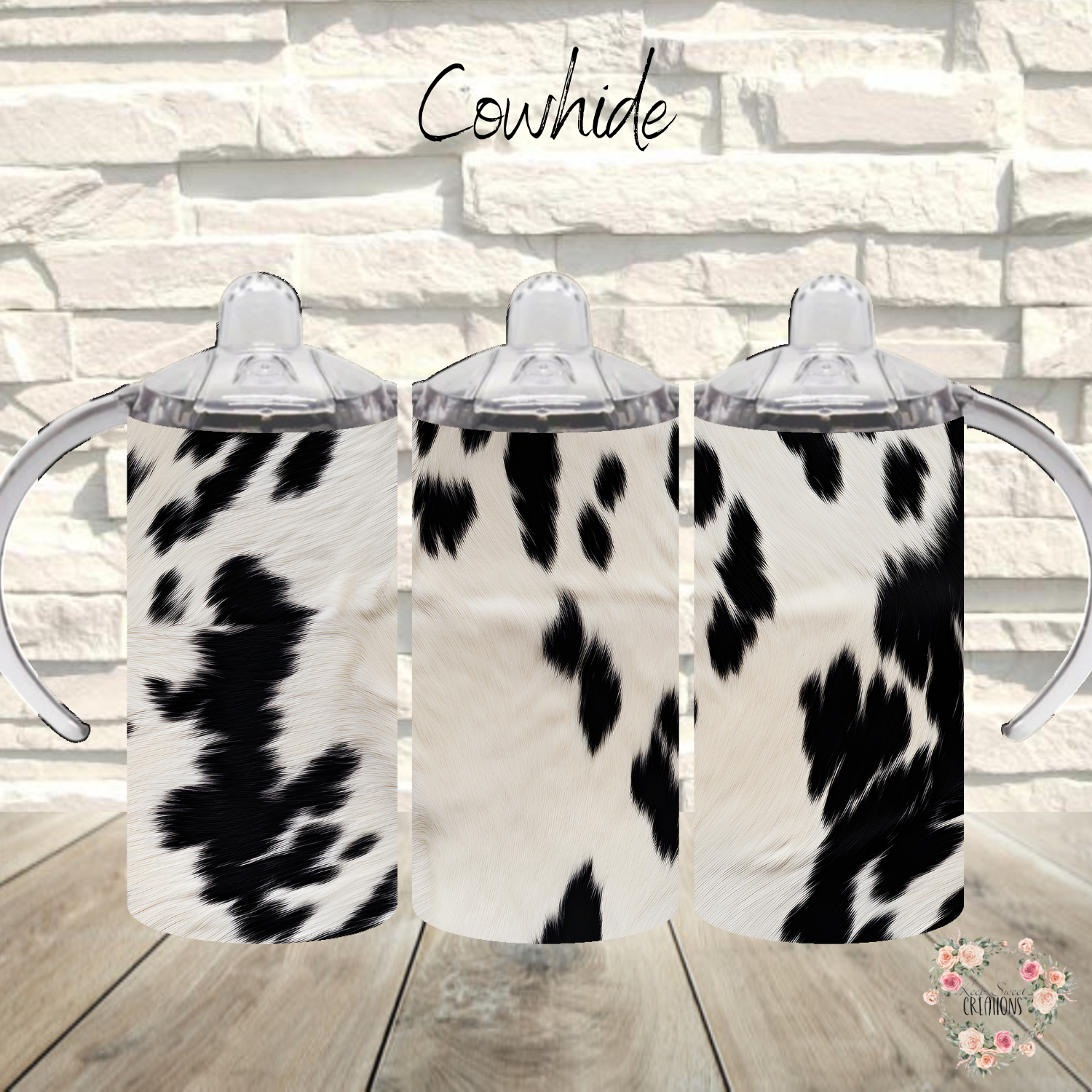 Cowhide handle tumbler – black & white rustic design
