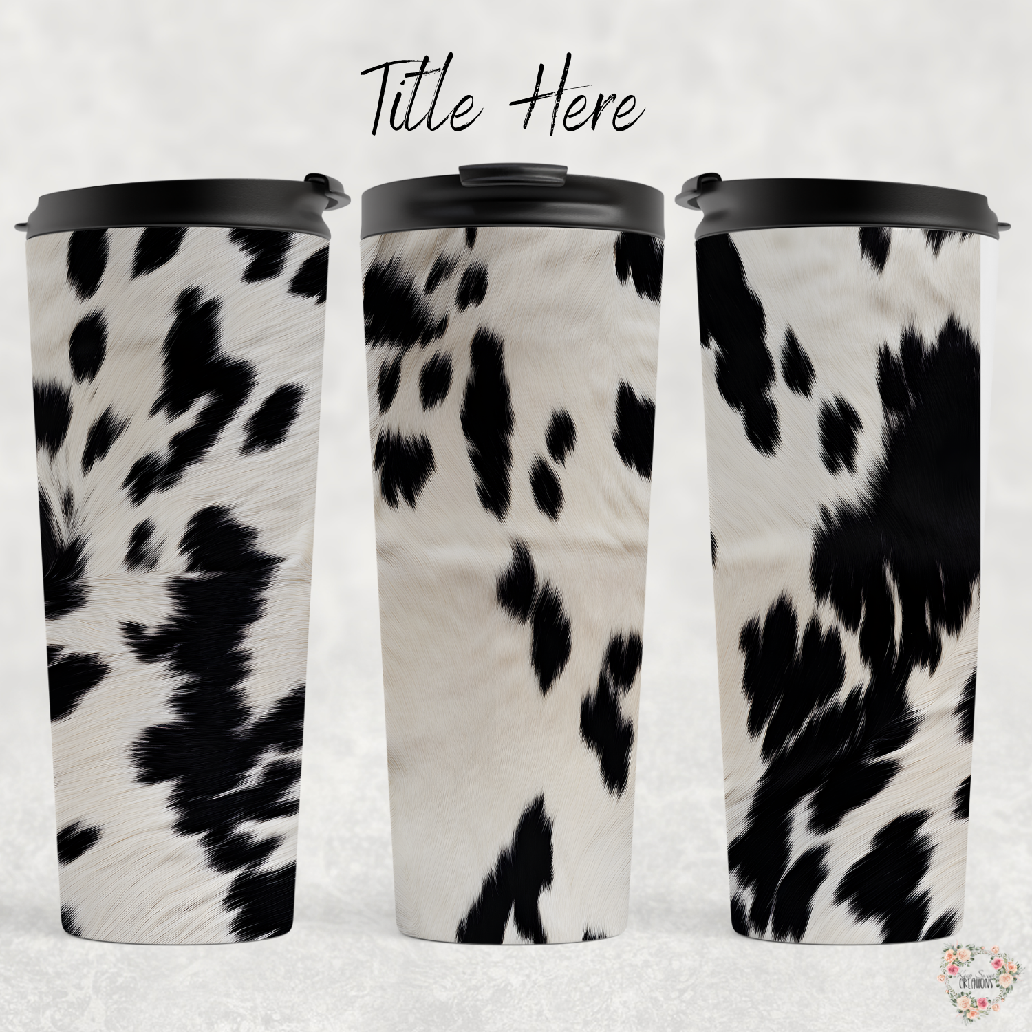 Cowhide travel mug – black & white rustic design