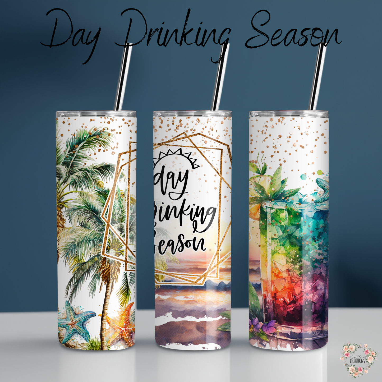 "Day Drinking Tumbler – Summer Cocktail Cup | Stainless Steel Tropical Travel Mug"