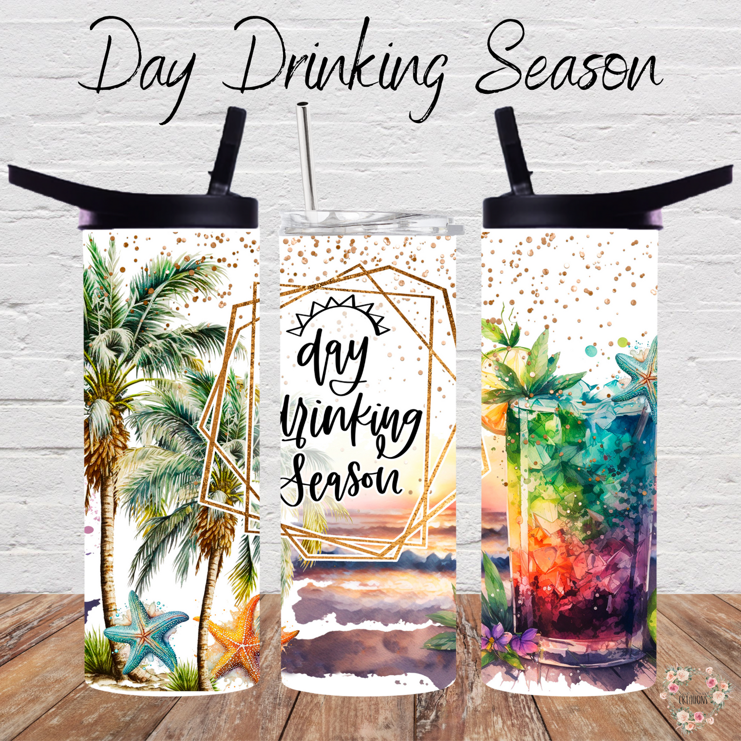 "Day Drinking Tumbler – Summer Cocktail Cup | Stainless Steel Tropical Travel Mug"