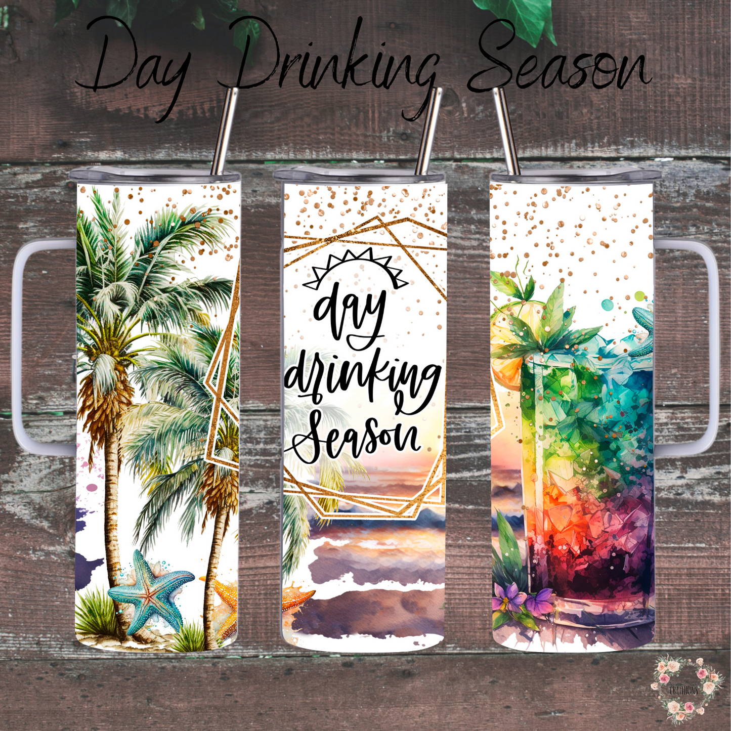 "Day Drinking Tumbler – Summer Cocktail Cup | Stainless Steel Tropical Travel Mug"