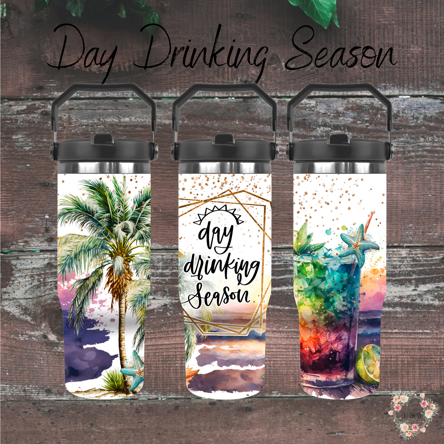 "Day Drinking Tumbler – Summer Cocktail Cup | Stainless Steel Tropical Travel Mug"