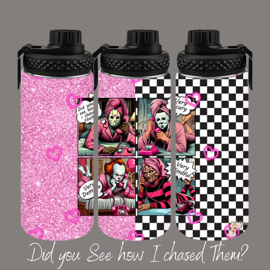 “Did You See How I Chased Them?” Horror Glam Tumbler – Creepy Cute Drinkware