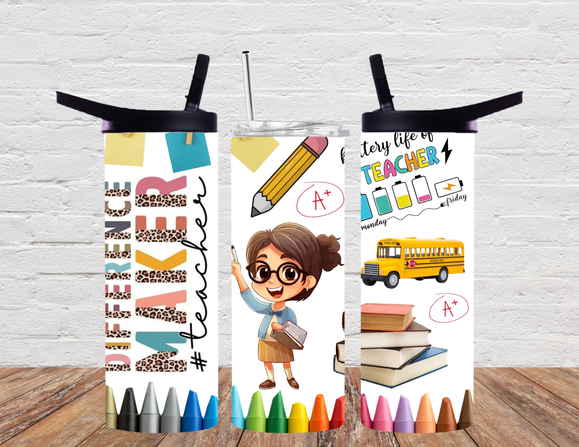 Teacher Tumbler – School Supply & Teacher Character Designs