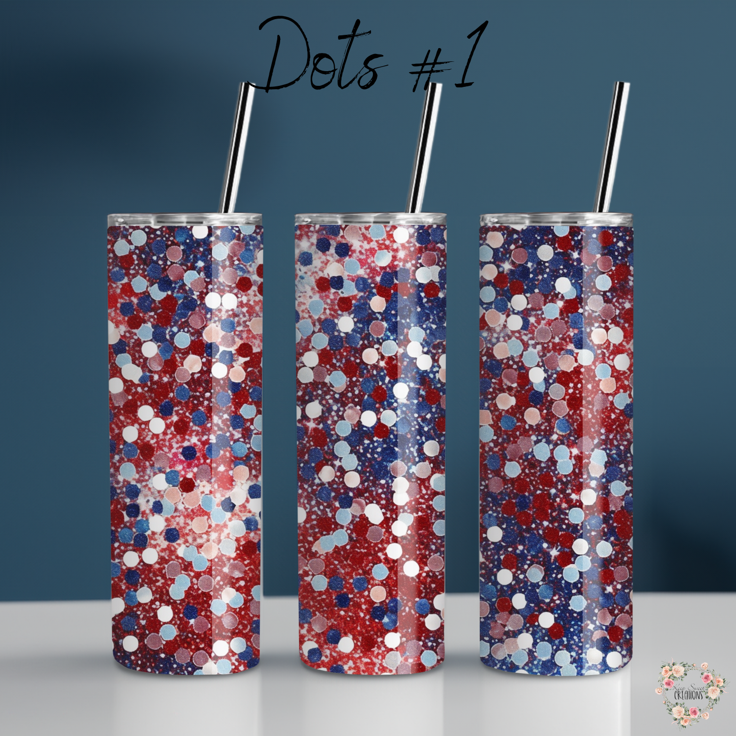 Patriotic Red White & Blue Tumbler – Dots Confetti Design (Independence Day Style #1)