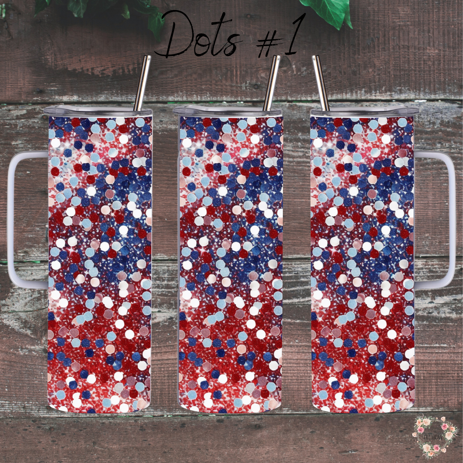 Patriotic Red White & Blue Tumbler – Dots Confetti Design (Independence Day Style #1)