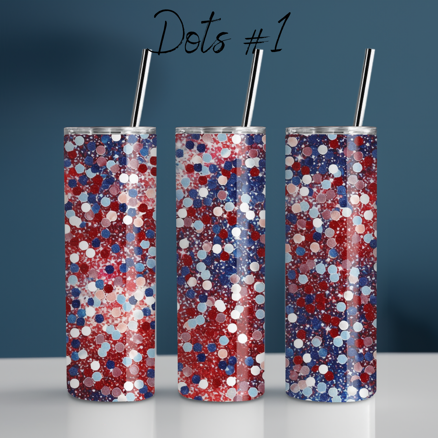Patriotic Red White & Blue Tumbler – Dots Confetti Design (Independence Day Style #1)