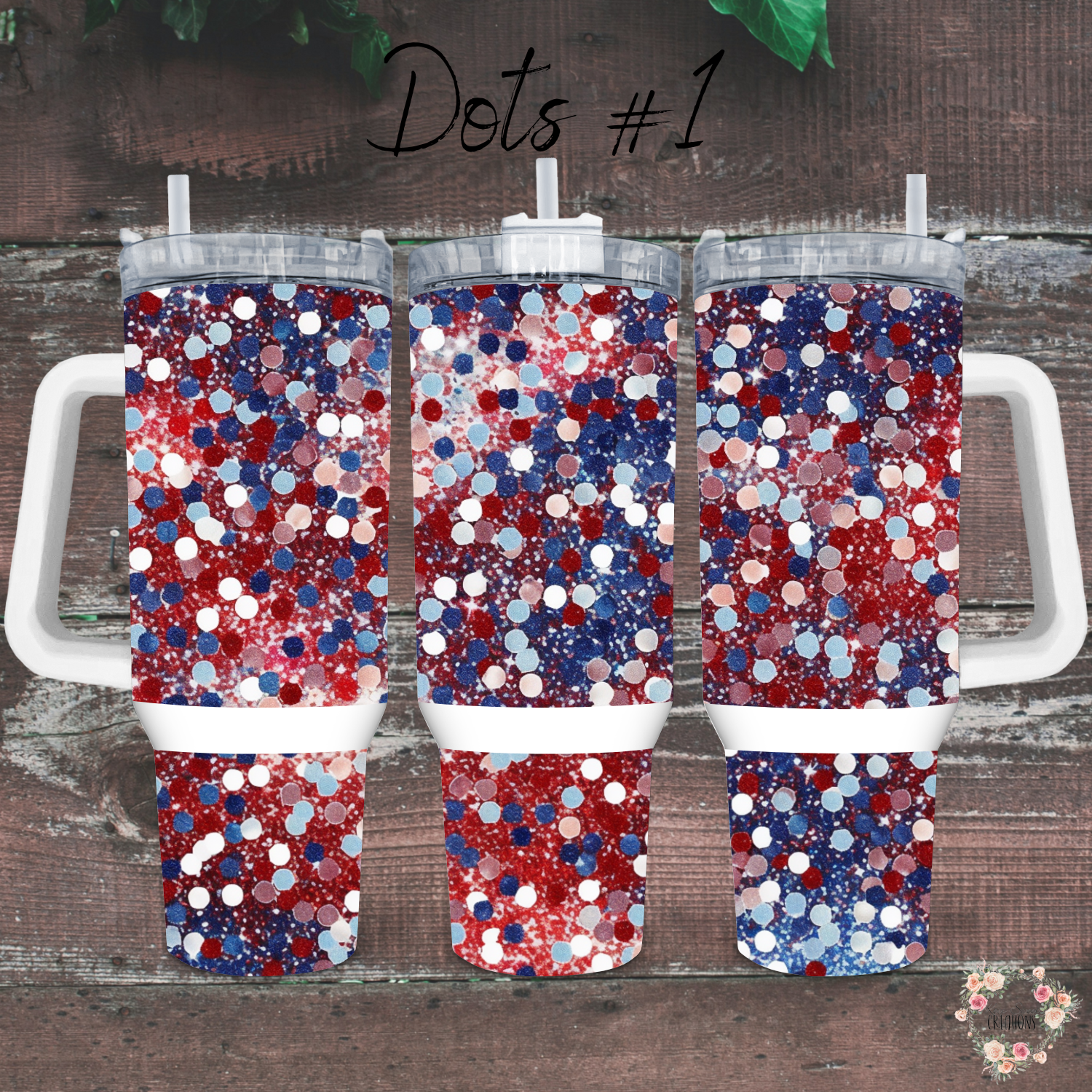 Patriotic Red White & Blue Tumbler – Dots Confetti Design (Independence Day Style #1)
