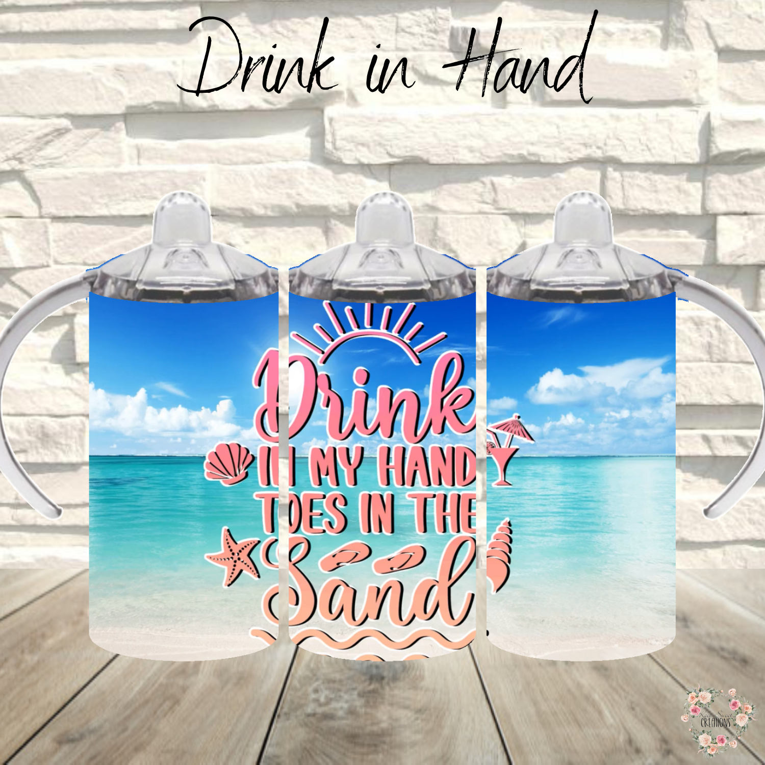 Drink in Hand Ocean Beach Sippy Transition Cup – 16 oz Stainless Steel Kids Cup with Straw