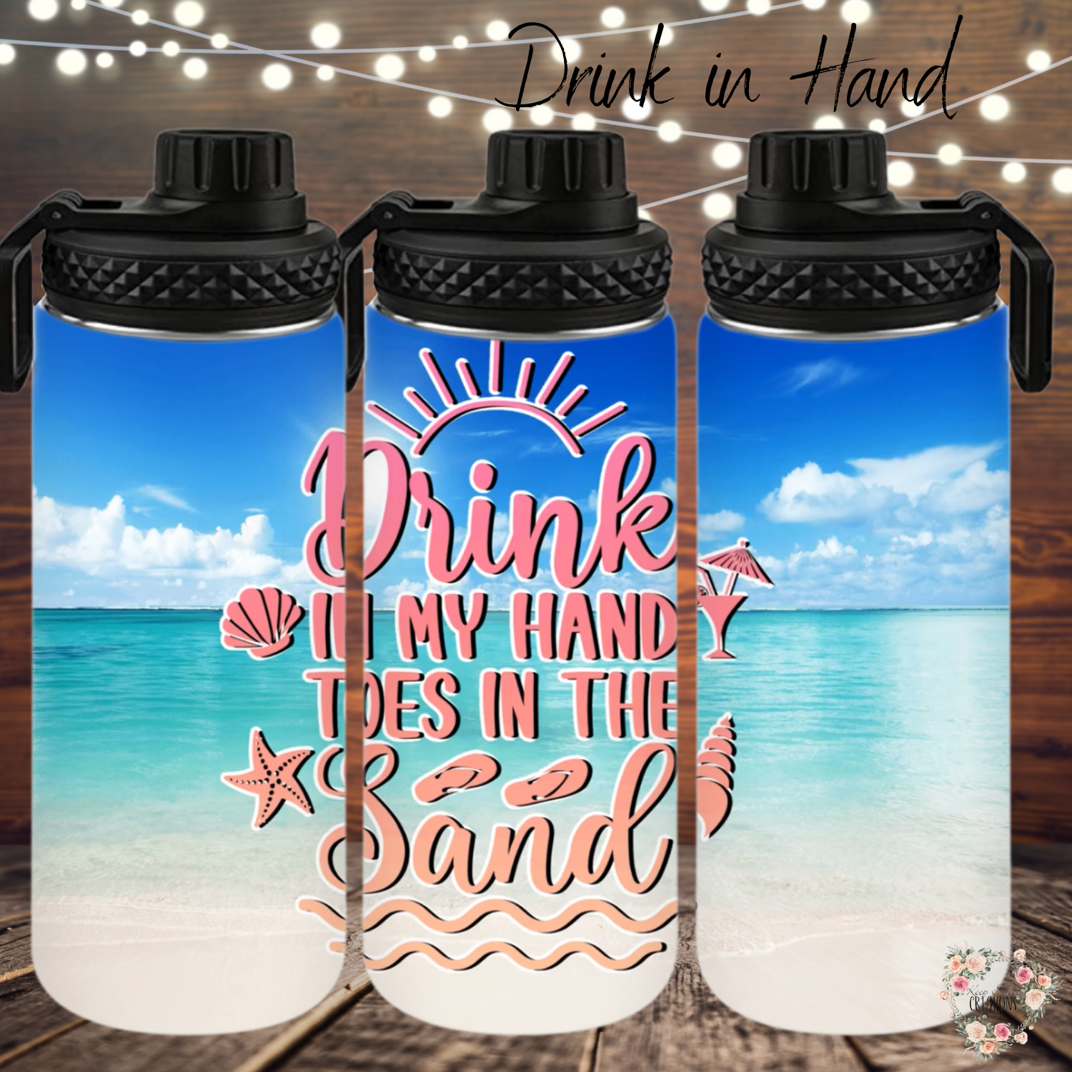 Drink in Hand Ocean Beach Water Bottle – 32 oz Stainless Steel with Cirku­l-Compatible Lid – Coastal Hydration Bottle