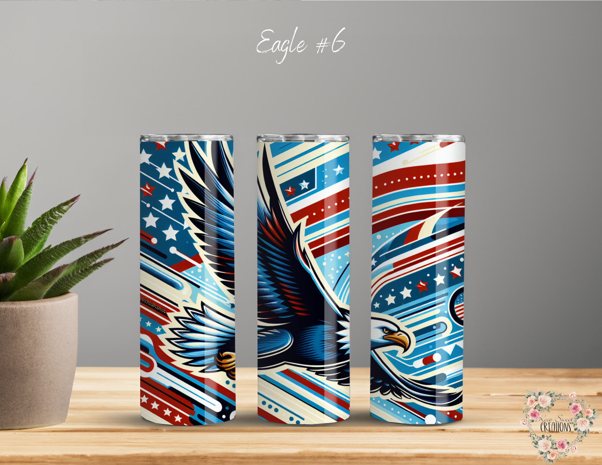 Dynamic and artistic eagle designs, featuring bold colors, abstract patterns, and patriotic elements. 