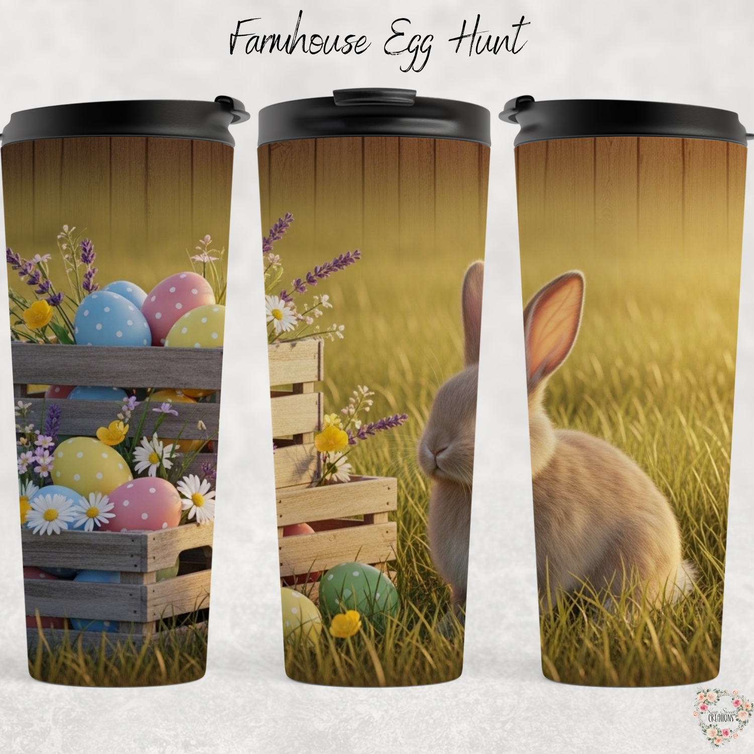 Farmhouse Egg Hunt Tumbler | Rustic Easter Bunny Cup (11–32 oz)