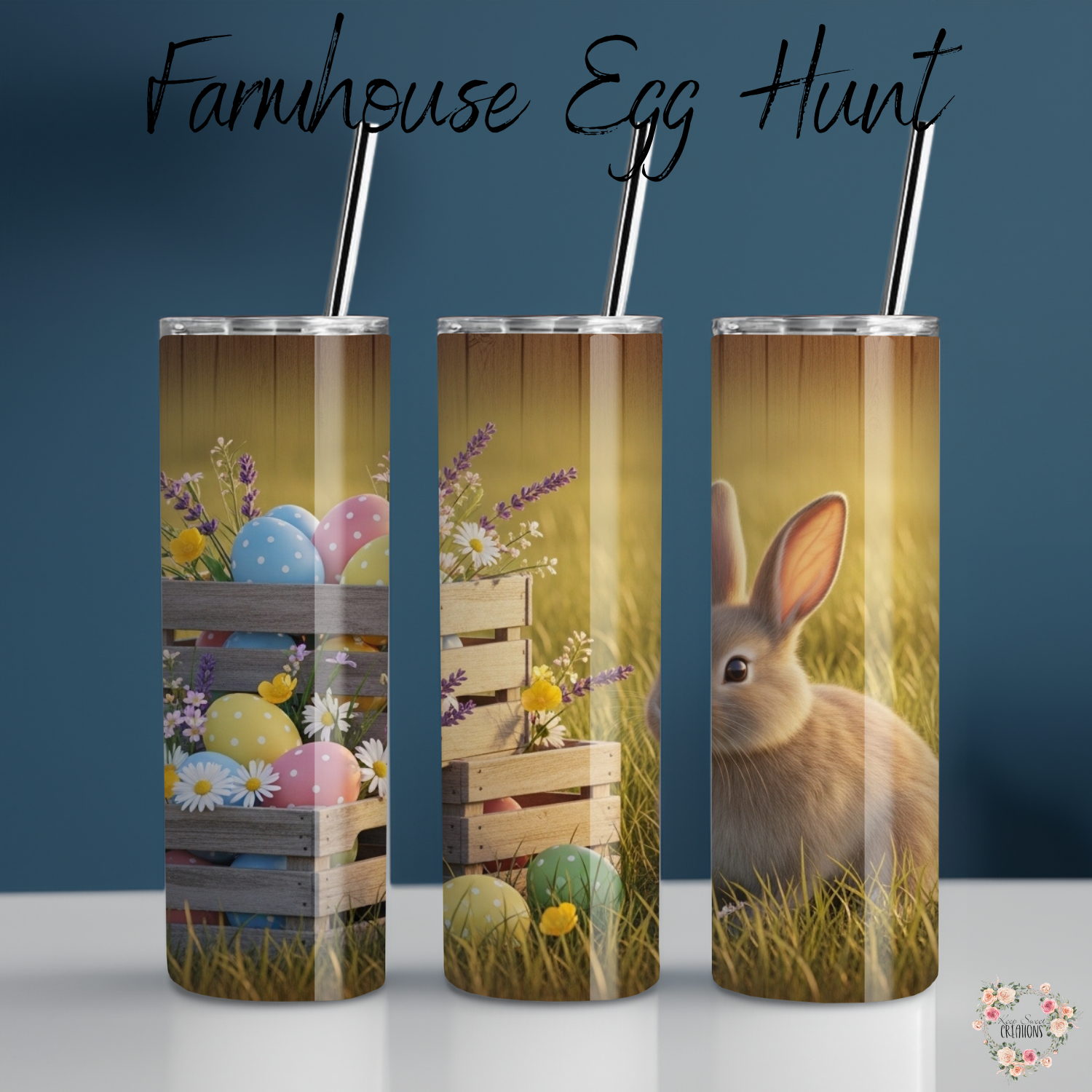Farmhouse Egg Hunt Tumbler | Rustic Easter Bunny Cup (11–32 oz)