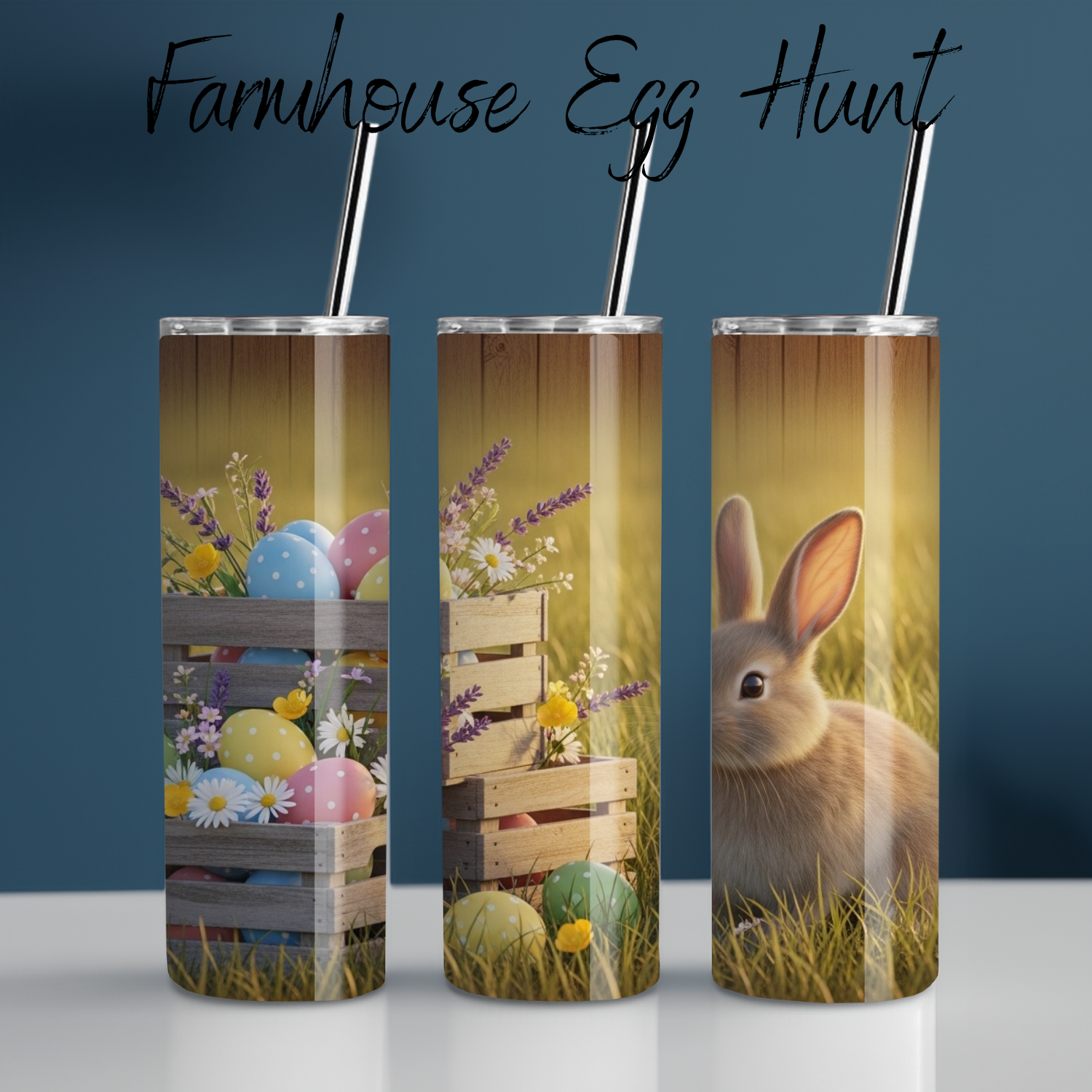 Farmhouse Egg Hunt Tumbler | Rustic Easter Bunny Cup (11–32 oz)