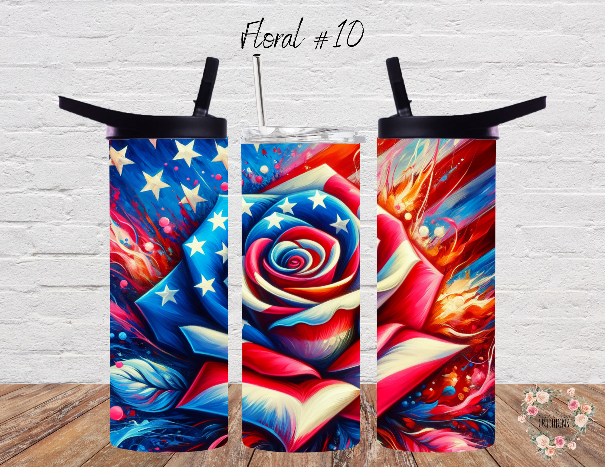 Rustic American Floral Tumbler – Bold Patriotic Flowers (Floral #10)